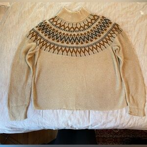 J. Crew Fair Isle Cream and Brown Patterned Turtleneck Sweater
